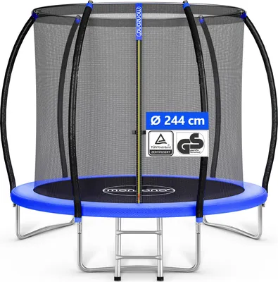 Produktbild von MONZANA® Trampolin Ø 244 cm Rheinland GS Zertifiziert Komplettset inkl. Sicherheitsnetz Innen Leiter Randabdeckung Kindertrampolin Gartentrampolin