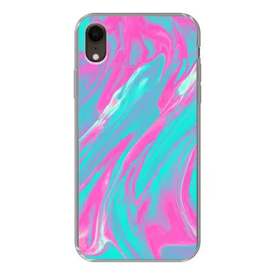 Produktbild von MuchoWow® Handyhülle Schutzhülle Hülle für iPhone XR Kunst - Rosa - Blau - Psychedelisch Silikon Softcase Handy Hülle - Schutzdeckel