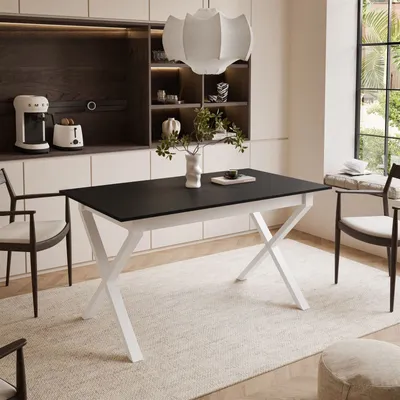 Produktbild von ARTON II ausziehbarer Tisch 140 cm Schwarz, Weißmetall X-Beine