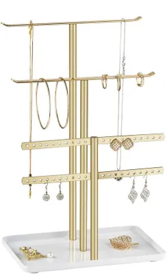 Zdjęcie produktu dla Uniqoos® – stojak na biżuterię, 4-poziomowy, wysokość 32 cm – duża pojemność, idealny do uporządkowanego przechowywania kolczyków, naszyjników, bransoletek i pierścionków