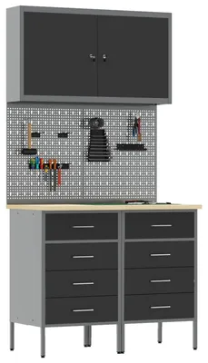 Produktbild von vidaXL Werkbank mit Schubladen 5 pcs Schwarz Ingenieure Holz und Stahl