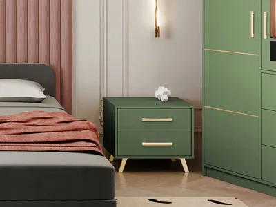 Produktbild von MIRJAN24 Nachttisch Tytus II, Nachtkonsole mit 2 Schubladen, Schlafzimmer Nachtschrank, Stilvoll Kolektion (Flaschengrün / Flaschengrün + Gold)