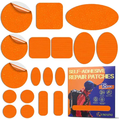 Reparaturset für Daunenjacken, 18 Nylon-Flicken, Orange, selbstklebend
