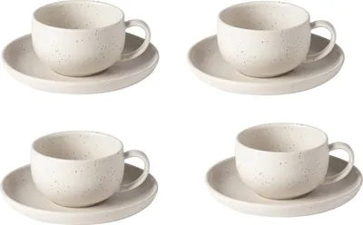 Imagen del producto de Juego de 4 tazas y platillos crema, línea Pacifica de Casafina. Fabricado en Portugal.