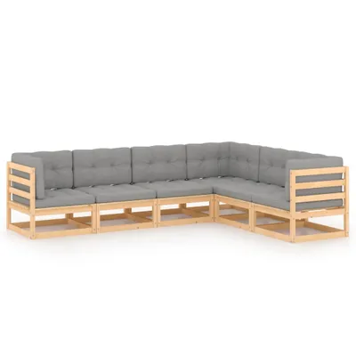 Immagine prodotto di Set da giardino 6 pezzi con cuscini, in legno massello di pino, vidaXL