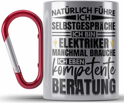Produktbild von Trendation - Elektriker Edelstahl Tasse Karabiner Geschenk Elektromeister Lustiger Spruch Männer Geschenkidee Natürlich Führe Ich Selbstgespräche (Rot)