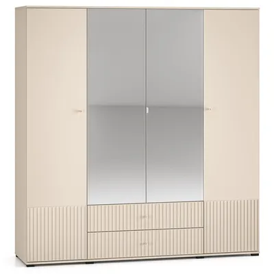 Produktbild von KONSIMO DROMA Drehtürenschrank mit Spiegel, hergestellt in der EU, mit Schubladen, Loft und Elegant, Goldgriffe, mit Spiegel