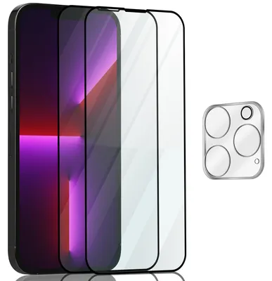 Zdjęcie produktu dla 2-pak iPhone 13 Pro Szkło ochronne na ekran & 1-pak ochrona obiektywu - Szkło hartowane 9H - Super jakość 3D