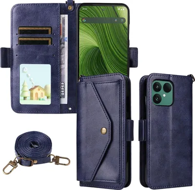 Produktbild von Crossbody Echtleder Hülle für Fairphone 6 Kartenfächern & Standfunktion Blau