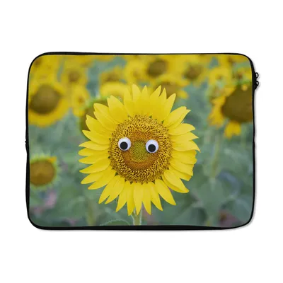 Produktbild von MuchoWow® Laptop Hülle 17 Zoll Laptoptasche Sonnenblume mit Augen - Zipper - Schutzabdeckung