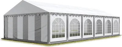 Produktbild von TOOLPORT Festzelt Partyzelt 6x12 m schwer entflammbar PREMIUM, hochwertige PVC Plane 750 N in grau-weiß 100% wasserdicht mit Bodenrahmen