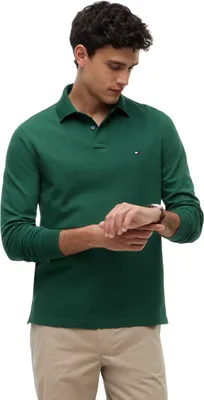 Productafbeelding van Tommy Hilfiger heren poloshirt met lange mouwen, regular fit, met knoopsluiting, groen (gestreept)