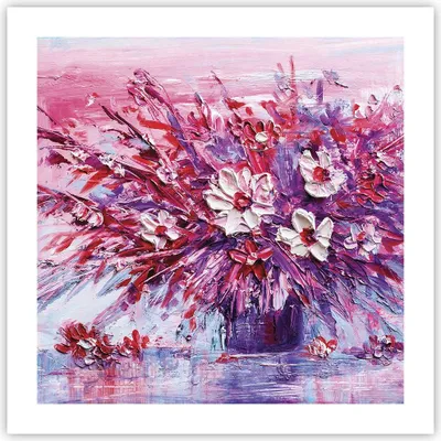 Produktbild von Poster - Poster ohne Rahmen - Pastos Blumen Rosa - 50x50 cm - Wand Bild - Wanddeko - Wandbilder - Kunstposter - Wandposter - Bilder - Kunstdruck - Wanddekoration - Wandbild - P2XAC50x50-4530
