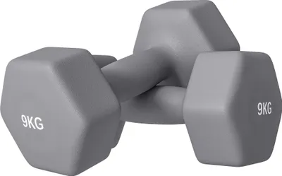 Produktbild von SPORTNOW 2er Set Hex Hanteln 2x9kg aus Metall und Kunststoff, 2 Gewichtshanteln mit Anti-Rutsch-Griff, 25x11x11cm, grau