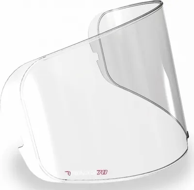A clear motorcycle helmet visor is shown against a white background.