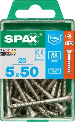 Produktbild von Spax Universalschrauben 5.0 x 50 mm TX 20 Senkkopf - 25 Stück Edelstahl