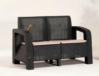 Produktbild von Moderner schwarzer 2-Sitzer Gartensofa mit Kissen,Gartenmöbel