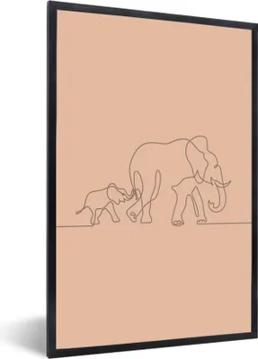 Produktbild von MuchoWow® MuchoWow® Gerahmtes Poster Elefant - Einfach - Linie 60x90 cm - Poster mit zchwarzem Bilderrahmen - Kunst