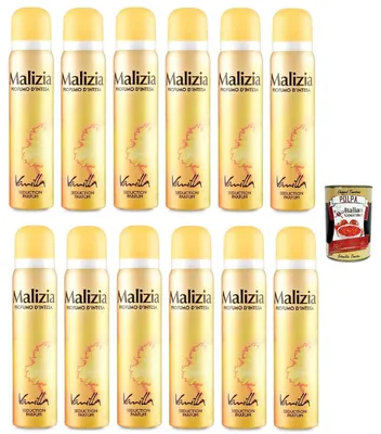 Produktbild von MALIZIA Deodorante Donna Vanilla Seduction Parfum,Deodorant Deo Spray für Damen 12x 100ml + Italian Gourmet polpa 400g