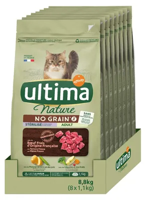 Productafbeelding van Ultima Nature kattenvoer, zonder granen, rundvlees, 8 x 1,1 kg