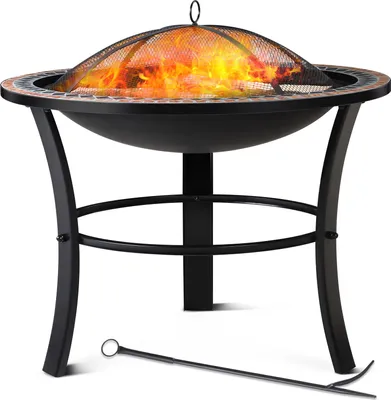 Produktbild von GARDEBRUK® Feuerschale Sevilla mit Funkenschutz Ø76cm Schürhaken Abdeckung Mosaik Rund Terrasse Garten Feuerstelle Feuerkorb Kamin Ofen Holz Grill