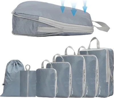 Produktbild von Kompressionswürfel Kleiderbeutel - Kofferorganizer - 7-teilig - Blau/Grau