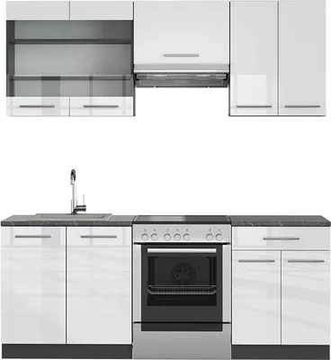 Produktbild von Küchenzeile Vicco Fame-Line Weiß Hochglanz/Anthrazit 200 cm , AP Anthrazit, Model 42611