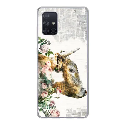 Produktbild von MuchoWow® Handyhülle Schutzhülle Hülle für Samsung Galaxy A51 Schottischer Highlander - Farbe - Blumen Silikon Softcase Handy Hülle - Schutzabdeckung