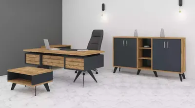 Produktbild von Großes Arbeitszimmer Set Büromöbel Schreibtisch Kommode Stilvolle Möbel Tisch