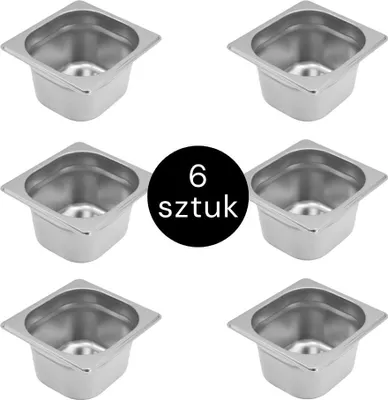 Immagine prodotto di Contenitore GN per pasti gastronomici in acciaio inossidabile 1/6 Mega-M 176x162x100 mm, set da 6 pezzi.