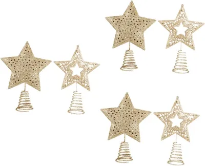Produktbild von 6 Stück Goldene Weihnachtsbaumspitzen Fünfzackige Sterne für Dekoration und Zuhause