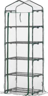 Produktbild von FoliengewächshausMini-Gewächshausmit5RegalefürBlumenoderGemüseAufzuchtTreibhausTransparent+GrünStahlKunststoff69x49x193cm