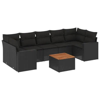 Produktbild von vidaXL 8-tlg. Garten-Sofagarnitur mit Kissen Schwarz Poly Rattan