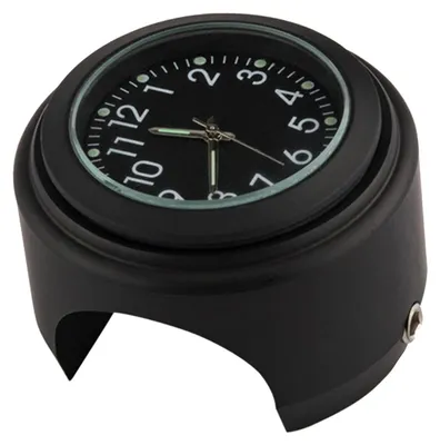 Imagen del producto de Reloj universal para manillar de motocicleta o bicicleta, resistente al agua, de repuesto. Compatible con manillares de 22 mm a 25,4 mm (7/8" - 1"). Carcasa negra, esfera negra