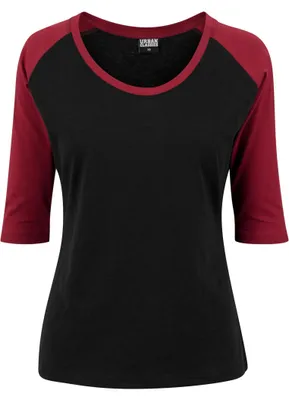 Image de Urban Classics Ladies - 3/4 RAGLAN Longsleeve schwarz rubin