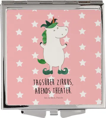 Produktbild von Mr. & Mrs. Panda Kosmetikspiegel Einhorn Joker - Rot Pastell - Geschenk, Schminkspiegel klein, Mittelalter, Kasper, Frauen Spiegel, Einhörner, Unicorn, Taschenspiegel