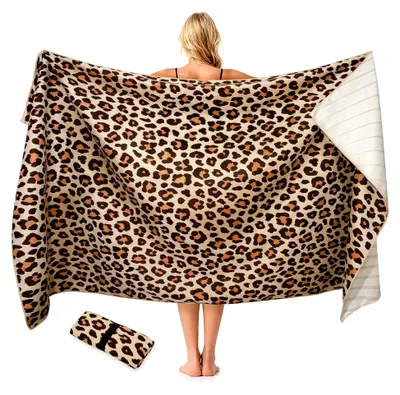 Produktbild von Mikrofaser Strandtuch XXL 200x100 cm - Leichtes, saugfähiges und schnelltrocknendes Handtuch mit Leopardenmuster