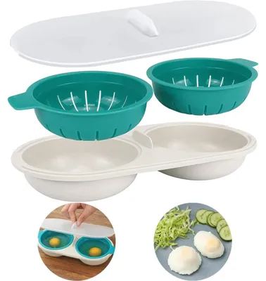 Eierkocher für Mikrowelle, 2 Eier, Dampfgarer, blau