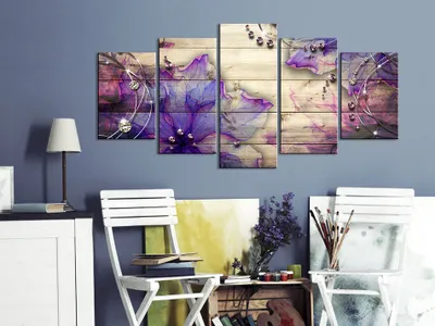 Produktbild von Akustikbild Blumen Holz 200x100 cm Bilder Akustikschaum Hochleistungsschallabsorber Schallschutz Leinwand 5 tlg Wandbild Raumakustik Schalldämmung b-C-0105-b-n
