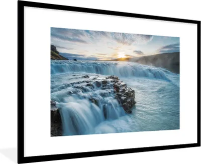Produktbild von MuchoWow® Gerahmtes Poster Wasserfall - Wasser - Steine - Sonne - Natur 90x60 cm - Poster mit Schwarzem Bilderrahmen Wandposter Rahmen Foto Bilder - Wanddekoration - Fotos