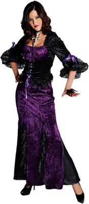 Produktbild von M211138-M-A lila-schwarz Damen Hexenkleid lang Halloweenkostüm Gr.M