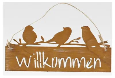 Produktbild von Metallschild 25x12cm - Willkommen - Rost Deko Vögel