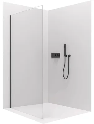 Productafbeelding van CERANO - Zijwand Orlano L/P - 5 mm - mat zwart, transparant glas - 70x195 cm
