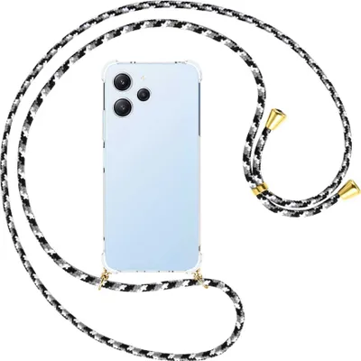 Produktbild von Handykette Backcover-Schutzhülle mit Band (Metall goldfarben) für Xiaomi Redmi 12 (6.79'') - schwarz/grau/weiß