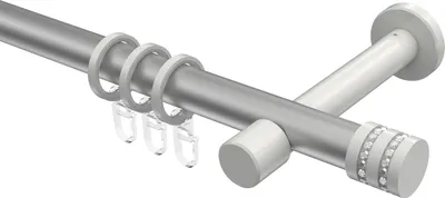 Produktbild von Interdeco Gardinenstange / Vorhangstange Silbergrau / Weiß, Typ Prestige Estana (Glitzerkappe), 20 mm Ø 1-läufig, 420 cm