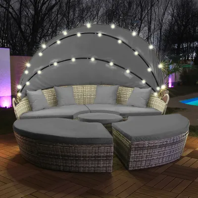 Produktbild von LED - Sonneninsel Rattan Lounge Polyrattan Sitzgruppe Liege Insel 180cm inkl. Abdeckcover
