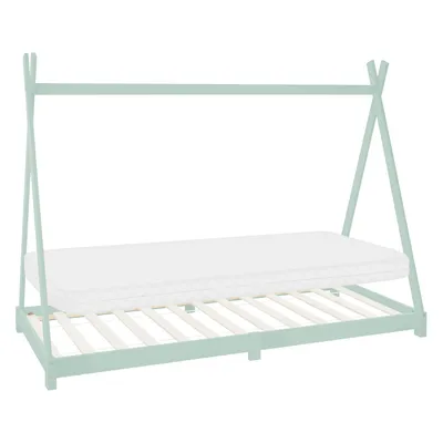 Produktbild von ML-Design Kinderbett Tipi 90x200 cm mit Matratze & Lattenrost, Minzegrün,Indianer Bett aus Kiefernholz Bodenbett Holzbett