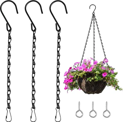 Obrázek produktu pro 3 černé ocelové řetězy (25 cm) + 3 šroubovací háčky