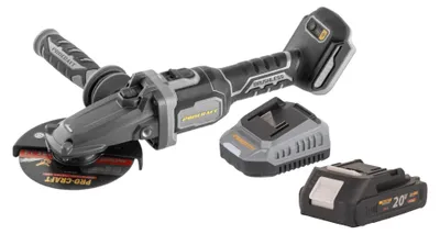 Immagine prodotto di Procraft Industrial AG125Cbb Smerigliatrice angolare a testa piatta con batteria 20 V 125 mm Brushless + 1x batteria 2,0 Ah + caricabatteria
