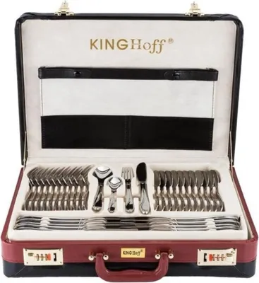 An open suitcase filled with cutlery, displayed on a white background.